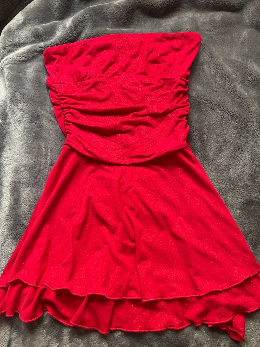 Lucy in the Sky Strapless Red Ruched Skater Dress